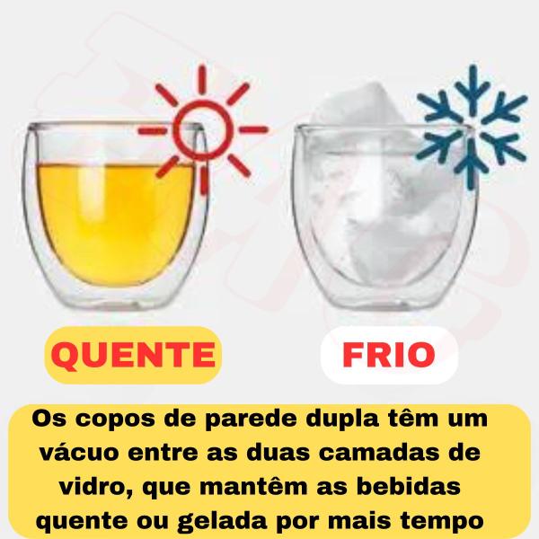 Imagem de Jogo 4 Copos Vidro Duplo - 80ml Copo De Cafezinho Parede Dupla Sem Alça Para Bebida Quente E Fria Café Chá Suco Capuccino