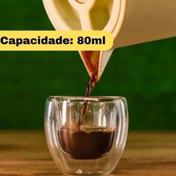 Imagem de Jogo 4 Copos Vidro Duplo - 80ml Copo De Cafezinho Parede Dupla Sem Alça Para Bebida Quente E Fria Café Chá Suco Capuccino