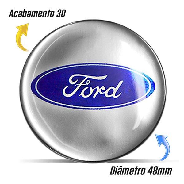 Imagem de Jogo 4 Emblema Adesivo Calota Ford Prata Resinado - 48mm