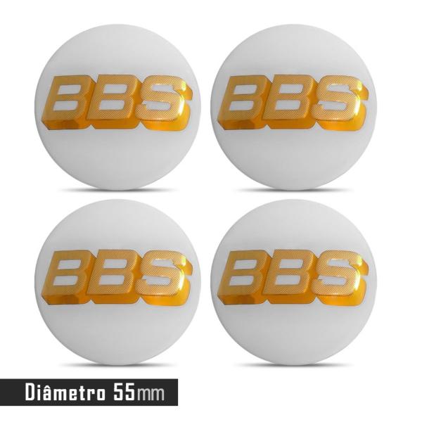 Imagem de Jogo 4 Emblema Roda BBS Branco Com Dourado 55mm