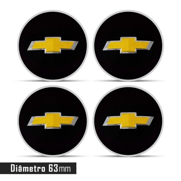 Imagem de Jogo 4 Emblema Roda Chevrolet 3D Preto 63mm. ORIGINAL - PARA CALOTAS S10 LTZ