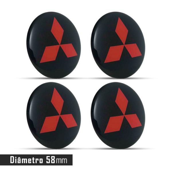 Imagem de Jogo 4 Emblema Roda Mitsubishi Preto C/ Vermelho 58mm.