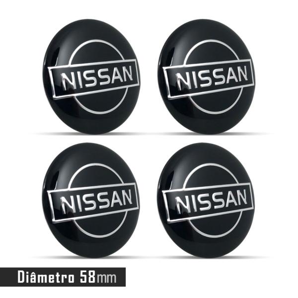 Imagem de Jogo 4 Emblema Roda Nissan Preto 58mm.