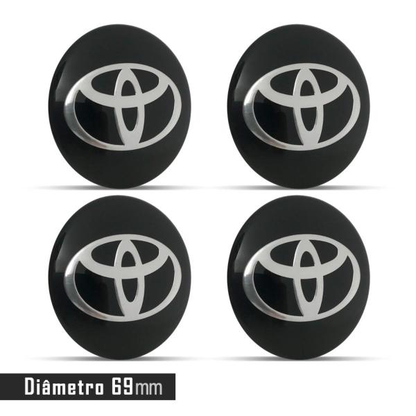 Imagem de Jogo 4 Emblema Roda Toyota Preto 69mm.