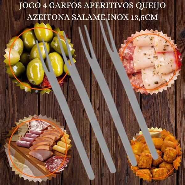 Imagem de Jogo 4 Garfos Aperitivos Queijo Azeitona Salame Inox 13,5cm Hauskraft