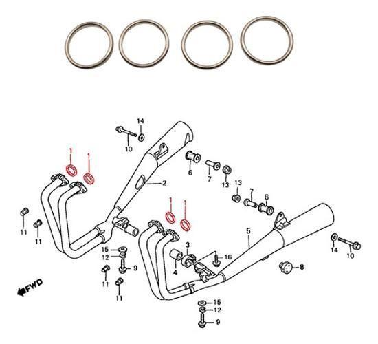 Imagem de Jogo 4 Juntas Anel Escape Honda Cbx 750 F