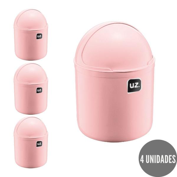 Imagem de Jogo 4 Lixeiras com Tampa p Pia Cozinha Gourmet Rosa 4L