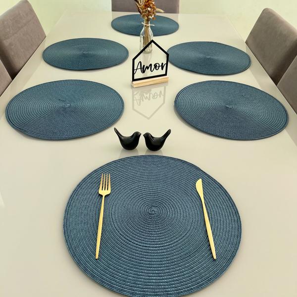 Jogo 4 Pçs Lugar Americano Sousplat Toalha De Mesa Redondo 38cm Azul - Universal Vendas Imagem de Jogo 4 Pçs Lugar Americano Sousplat Toalha De Mesa Redondo 38cm Azul