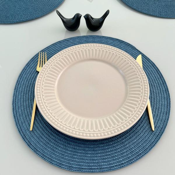 Jogo 4 Pçs Lugar Americano Sousplat Toalha De Mesa Redondo 38cm Azul - Universal Vendas Imagem de Jogo 4 Pçs Lugar Americano Sousplat Toalha De Mesa Redondo 38cm Azul
