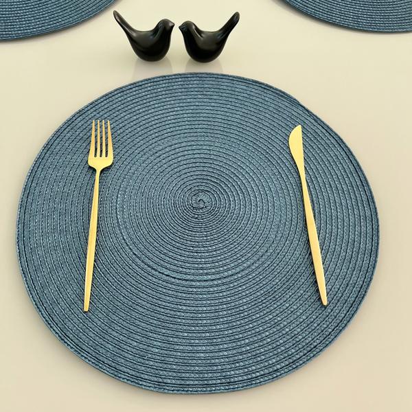 Jogo 4 Pçs Lugar Americano Sousplat Toalha De Mesa Redondo 38cm Azul - Universal Vendas Imagem de Jogo 4 Pçs Lugar Americano Sousplat Toalha De Mesa Redondo 38cm Azul