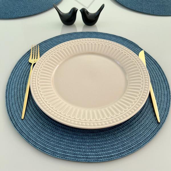 Jogo 4 Pçs Lugar Americano Sousplat Toalha De Mesa Redondo 38cm Azul - Universal Vendas Imagem de Jogo 4 Pçs Lugar Americano Sousplat Toalha De Mesa Redondo 38cm Azul