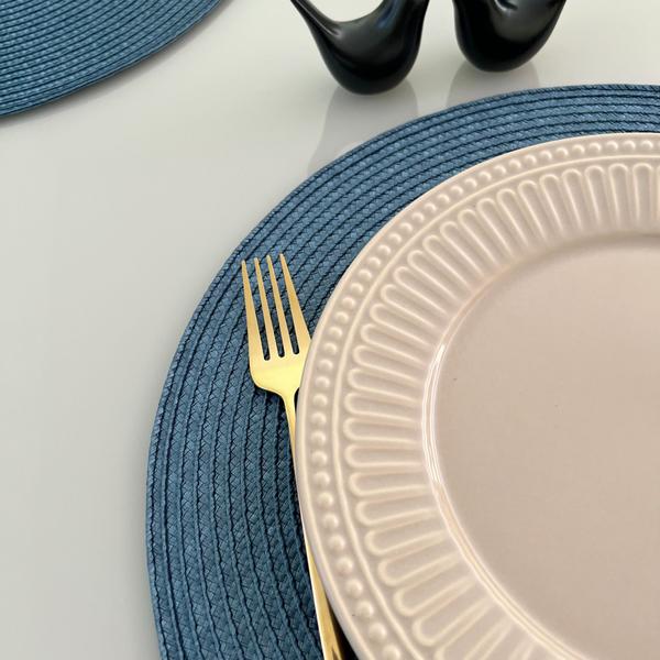 Jogo 4 Pçs Lugar Americano Sousplat Toalha De Mesa Redondo 38cm Azul - Universal Vendas Imagem de Jogo 4 Pçs Lugar Americano Sousplat Toalha De Mesa Redondo 38cm Azul