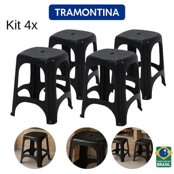Jogo 4 PeÇas Banqueta Niteroi Preta Plastico Tramontina Jogo 4 PeÇas Banqueta Niteroi Preta Plastico Tramontina