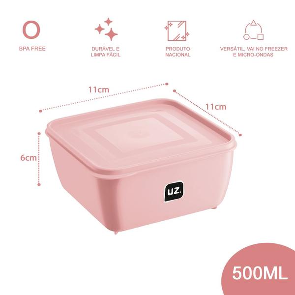 Imagem de Jogo 4 Potes Quadrado 500ml Rosa Marmita Fit Vedação