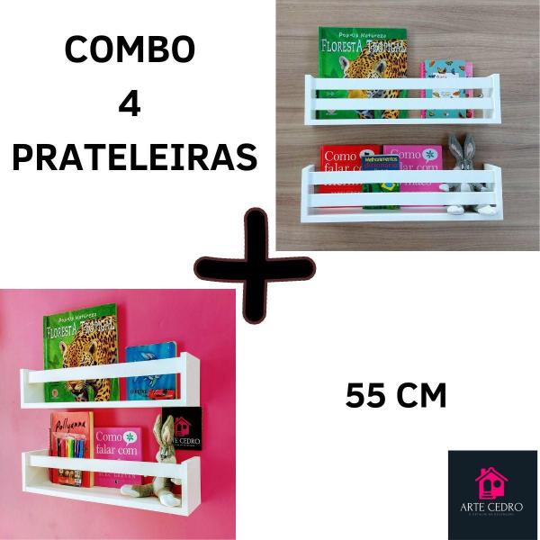 Imagem de Jogo 4 Prateleiras Livros Brinquedos Nicho Decoração Quarto