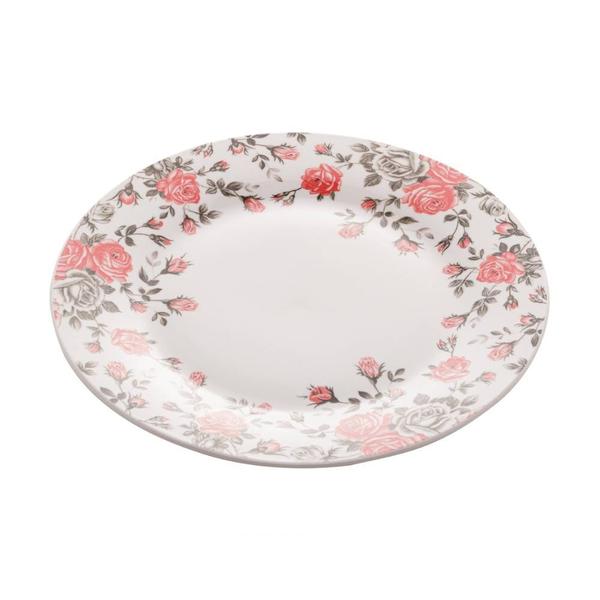 Imagem de Jogo 4 Pratos Raso de Porcelana Pink Garden Flores 27cm Lyor