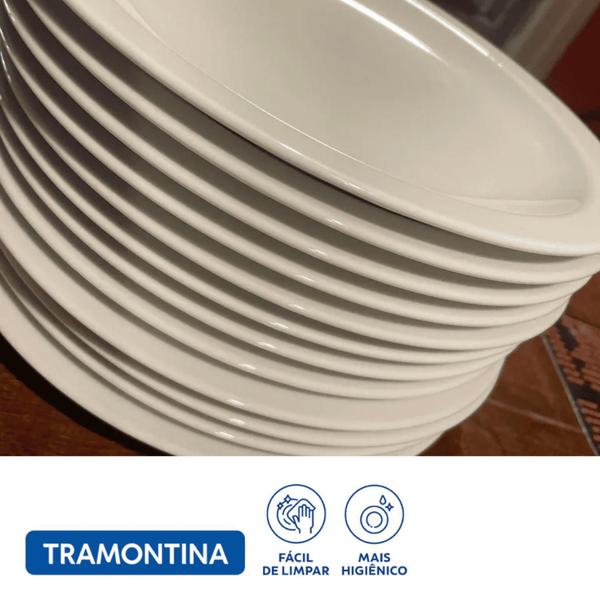 Imagem de Jogo 4 Pratos Raso Tramontina 25,4cm Porcelana Branco Restaurante Buffet Hotel Bar Refeição