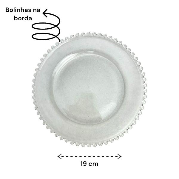 Imagem de Jogo 4 Pratos Sobremesa Cristal Bolinhas Transparente 19cm