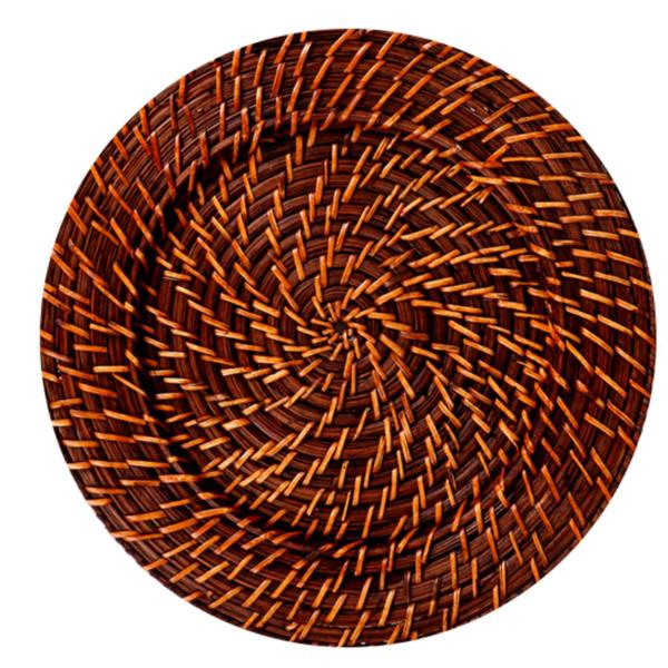 Jogo 4 Sousplat Escuro 32cm Redondo Rattan Descanso Prato Rústico - MUNDIART Imagem de Jogo 4 Sousplat Escuro 32cm Redondo Rattan Descanso Prato Rústico