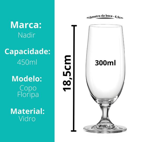 Imagem de Jogo 4 Taça Copo Tulipa Vidro Floripa Cerveja Chopp Suco Agua 300ml Nadir