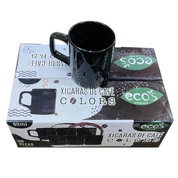 Imagem de Jogo 4 Xícaras 80mL Café Expresso Preta Mini Canecas Chá