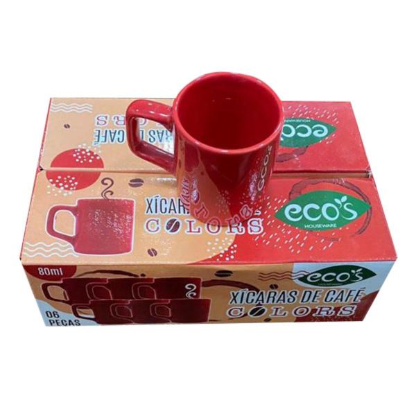 Imagem de Jogo 4 Xícaras Café 80mL Cerâmica Vermelho Mesa Posta