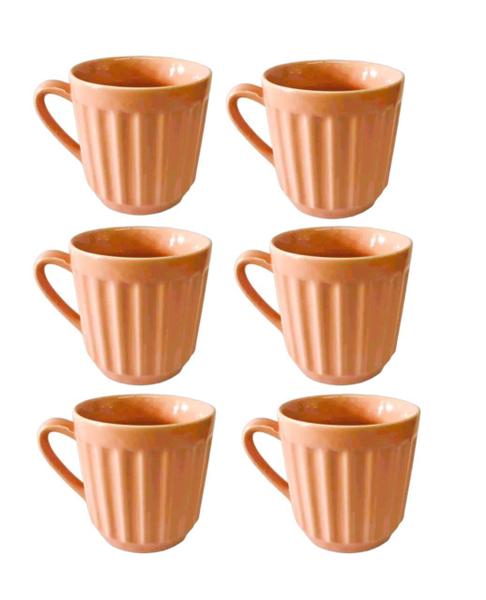 Imagem de Jogo 4 Xícaras Canecas Caneladas 150 Ml Rosa Porcelana Café Chá