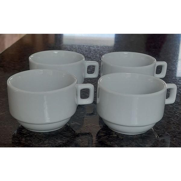 Imagem de Jogo 4 xícaras de Café hotel - 100ml Empilháveis - kit Porcelana branca (2)