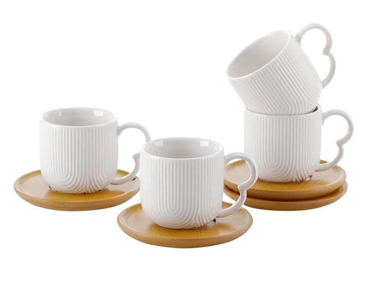 Jogo 4 Xicaras De Café Porcelana com Pires Bambu 90ml Oásis - Hauskraft Jogo 4 Xicaras De Café Porcelana com Pires Bambu 90ml Oásis - Hauskraft