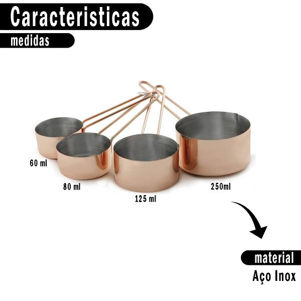 Imagem de Jogo 4 Xícaras Medidoras Com Alça Em Aço Inoxidável Tamanhos Diferentes Utensílio de Cozinha