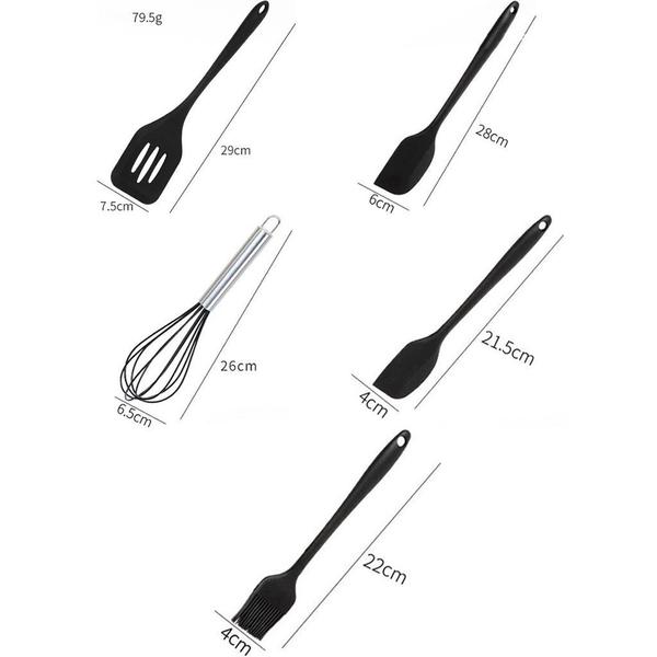 Imagem de Jogo 5 colheres de silicone cabo inox utensílios cozinha