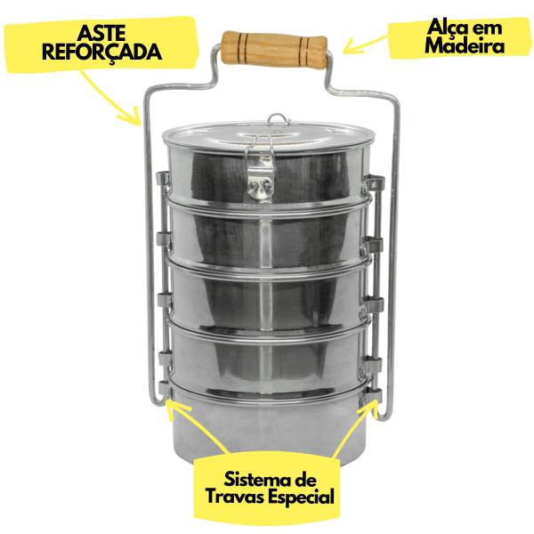 Imagem de Jogo 5 Marmita Nº 16 Alumínio Reforçado Marmitas Almoço Jantar