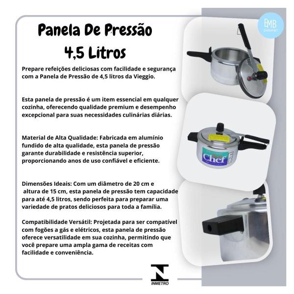 Imagem de Jogo 5 Panelas De Pressão Alumínio Polido Reforçado 4.5L