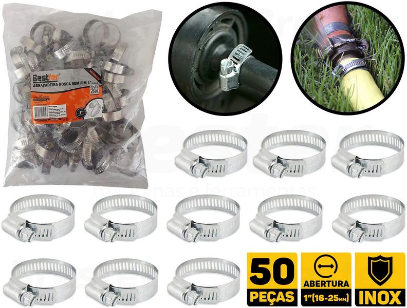 Imagem de Jogo 50 Abraçadeiras De Metal 1" 16mm a 25mm Para Mangueira De Gás E Jardim Bestfer BFH1782