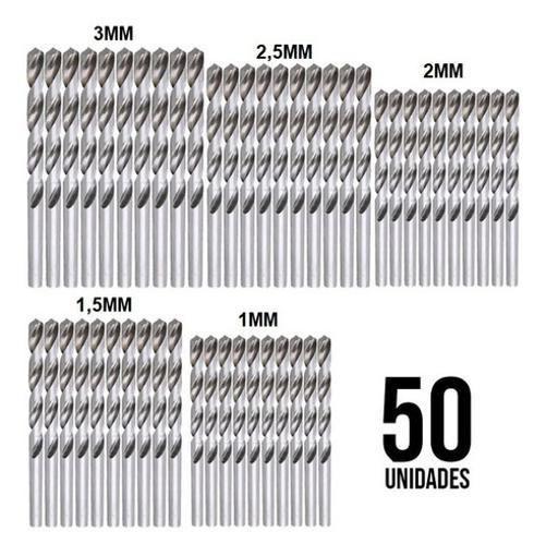 Imagem de Jogo 50 Brocas Aço Rápido 1, 1,5, 2, 2,5 e 3mm Kit