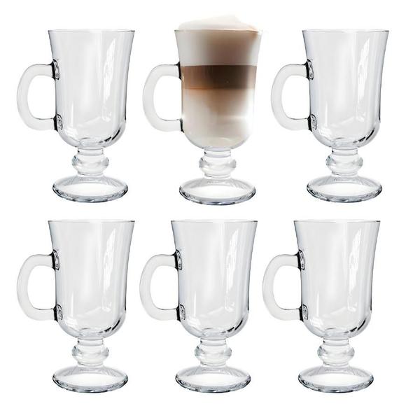 Imagem de Jogo 6 Caneca Xícara Irish Coffe Vidro Cappuccino Expresso Café Alça 230ml