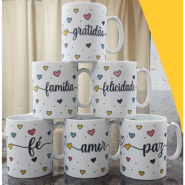 Imagem de Jogo 6 canecas 300ml Frases Motivacionais - Kit Porcelana