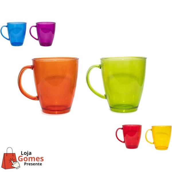 Imagem de Jogo 6 Canecas De Chá Café Colorida Grande 350ml Luxo