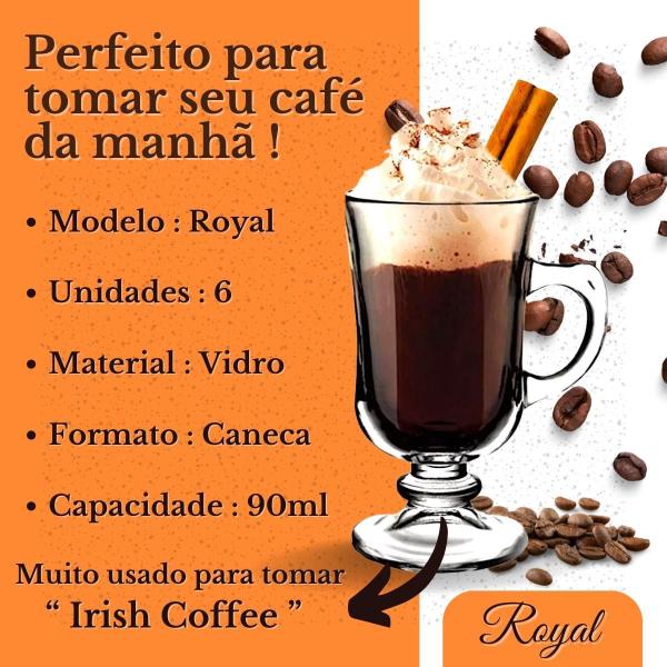 Imagem de Jogo 6 Canecas Royal Vidro Grosso Para Capuccino Café 90Ml