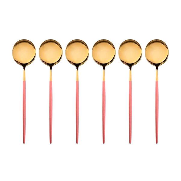 Imagem de Jogo 6 Colheres de Sobremesa Slim Bicolor Inox Dourado 18,5cm