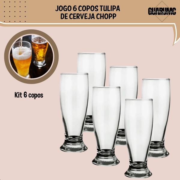 Imagem de Jogo 6 Copo De Cerveja Chopp Tulipa 200ml Vidro Buffet Festa