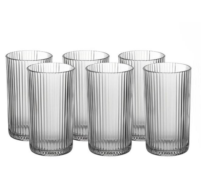 Jogo 6 Copos Altos De Vidro Graffiato Canelado Água 400ml - Hauskraft Jogo 6 Copos Altos De Vidro Graffiato Canelado Água 400ml - Hauskraft