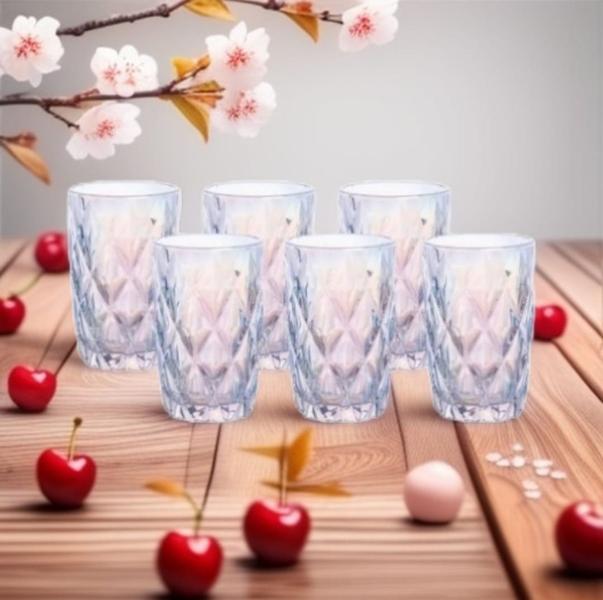 Imagem de Jogo 6 Copos Altos Drink Agua Suco Diamante 350ml Vidro Mesa Posta - KE HOME