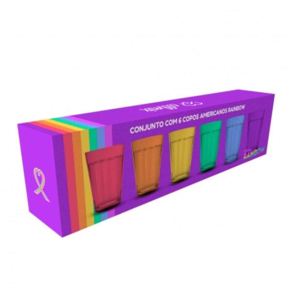 Imagem de Jogo 6 Copos Americanos Rainbow Pride Neon 190mL Nadir Figueiredo Arco-iris Colorido Vidro