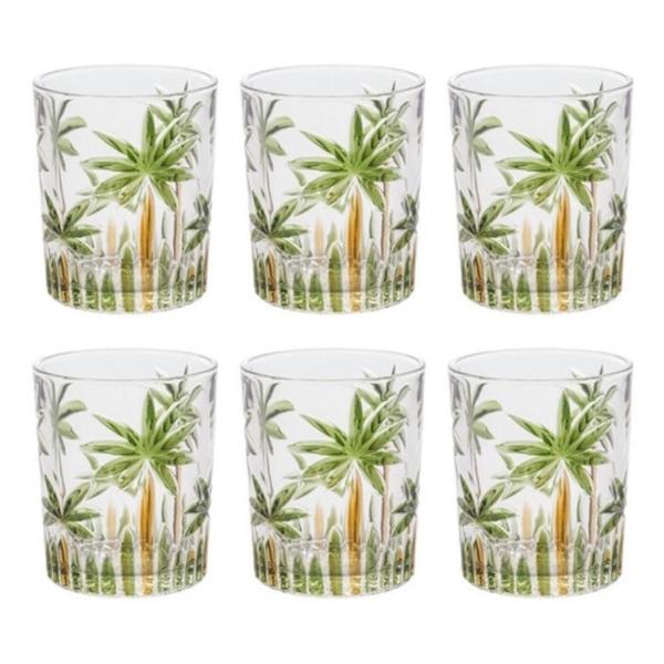 Imagem de Jogo 6 Copos baixos Em Cristal Wolff Palm Tree Hand Paint 340ml