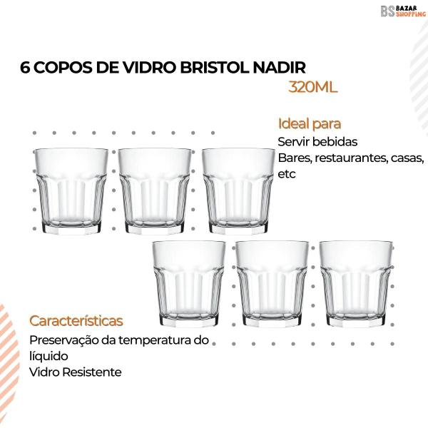 Imagem de Jogo 6 Copos Bristol Rocks 320ml Vidro Casa Bar Restaurante