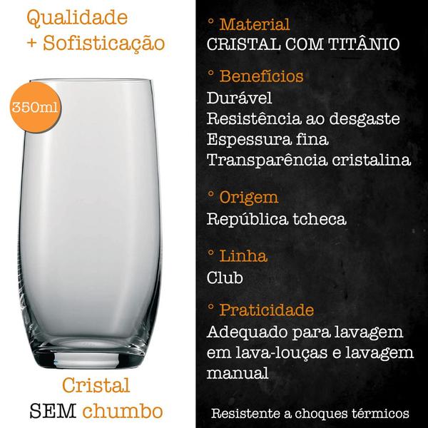 Imagem de Jogo 6 Copos Cristal Titânio Água Suco Bohemia Club 350ml