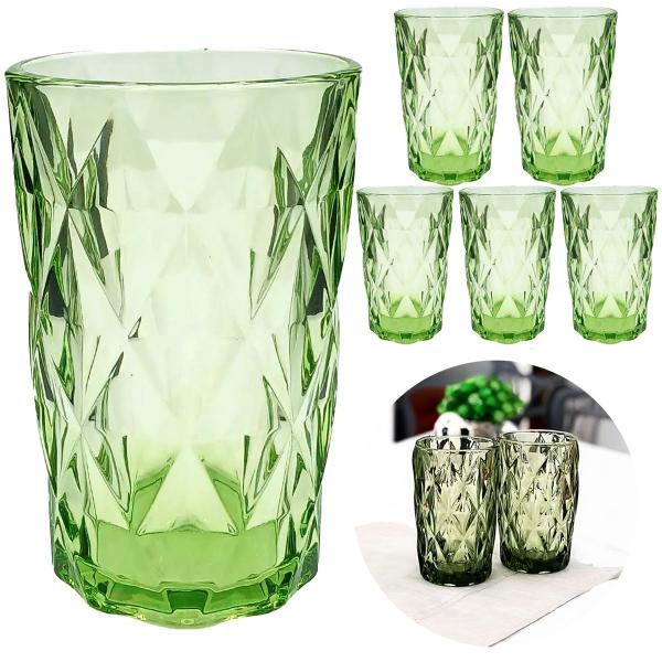 Imagem de Jogo 6 Copos de Vidro Luxo Diamante Cores Transparentes 350ml Grosso Resistente Drinks Diamond