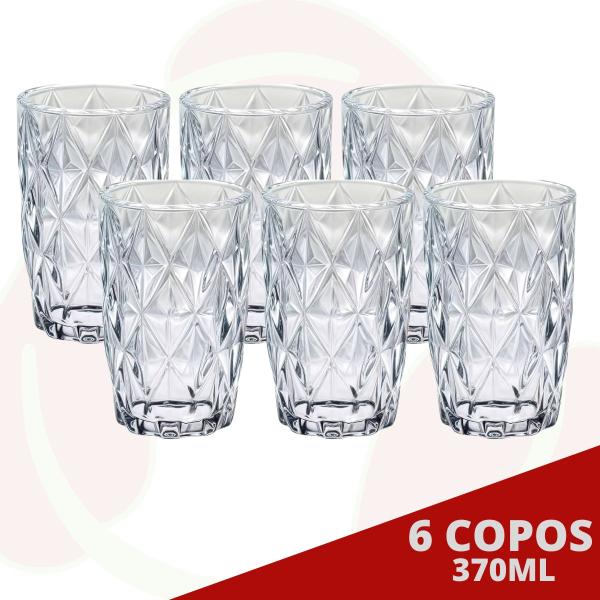 Imagem de Jogo 6 Copos Luxo Transparente Drink 370 ML Modelo Diamante