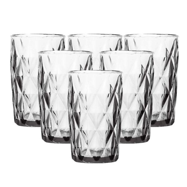 Jogo 6 Copos vidro diamante grosso resistente agua suco 400ml Jogo 6 Copos vidro diamante grosso resistente agua suco 400ml